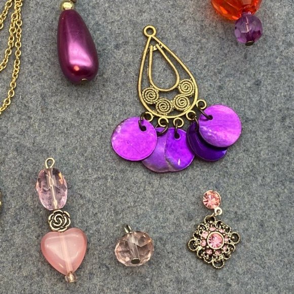 Pendant Charm Dangle Lot Pink Purple Silver Gold DIY Craft Repurpose Upcycle - Picture 5 of 12